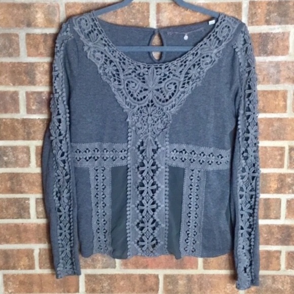 Anthropologie Tops - Anthro Knitted & Knotted Crochet Gray Knit Top